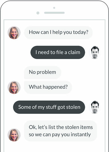 Screenshot of the Lemonade app, powered by an AI chatbot to process claims quickly