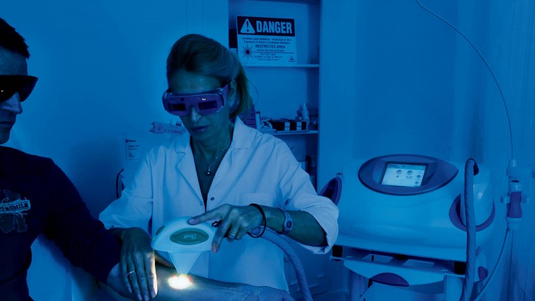 Patient undergoing intense pulsed light treatment