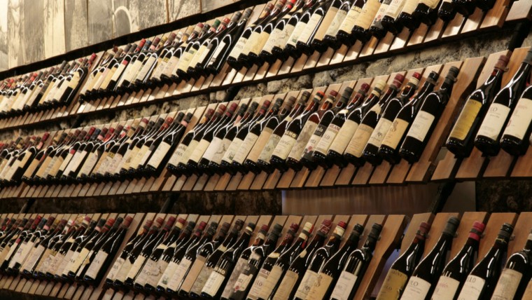 Rows of wine bottles