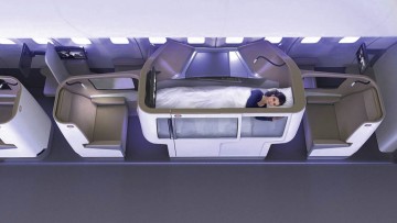 New lie-flat seating concept by Formation Design with elevated staggered beds to make the most of the cabin space