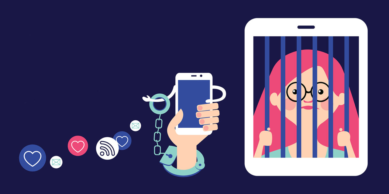 illustration of women trapped in a smartphone