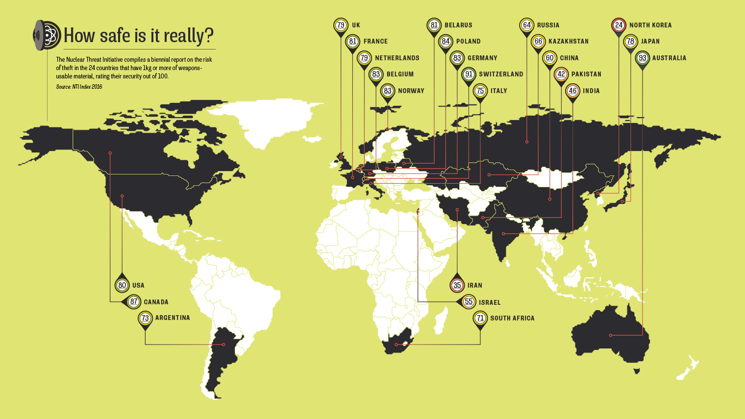 Infographic map looking at the risk of nuclear theft around the world