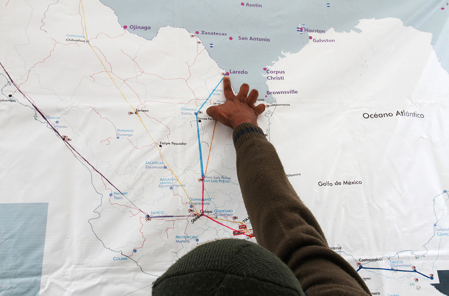 Maps are often available in migrant shelters to help plan their journey to the US