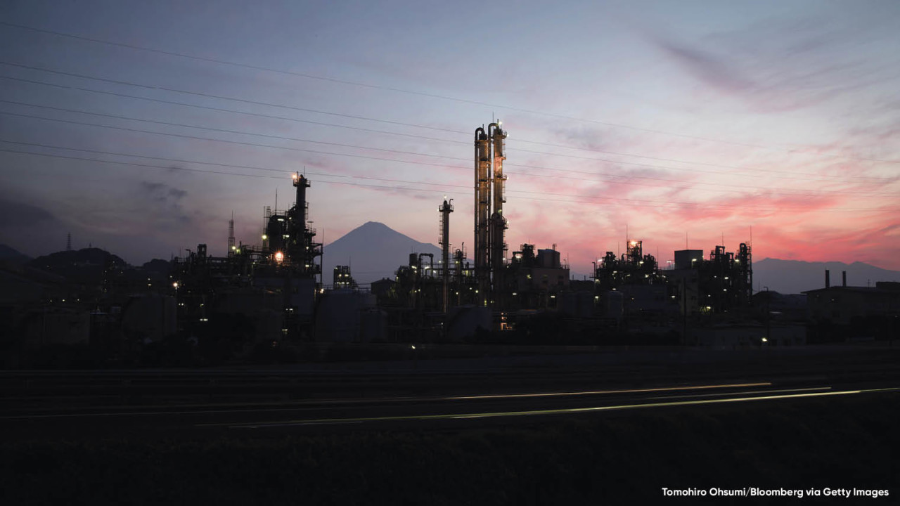 Industrial complex near Mount Fuji in Shizouka City, Japan