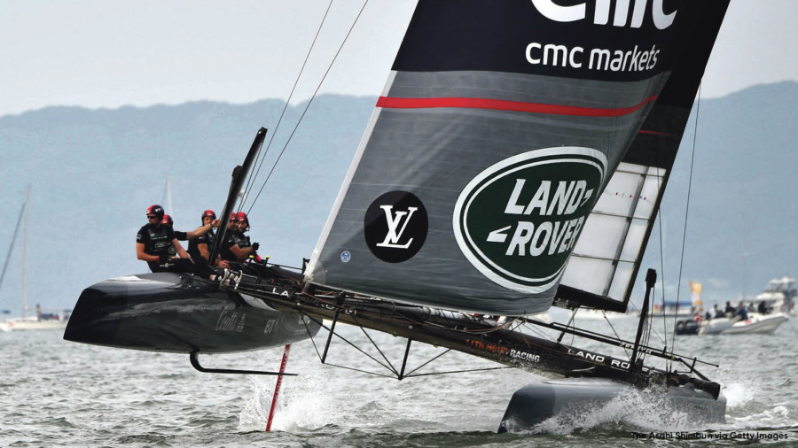 Skipper Sir Ben Ainslie and the Land Rover BAR team's performance data is transmitted through the cloud for immediate and efficient analysis