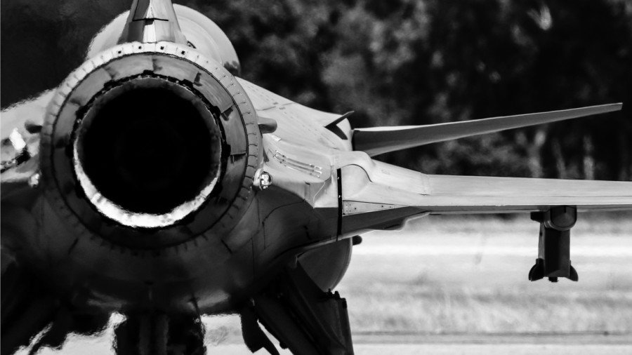 partial cut of a fighter aircraft in black and white, military aircraft, aircraft gas turbine engine