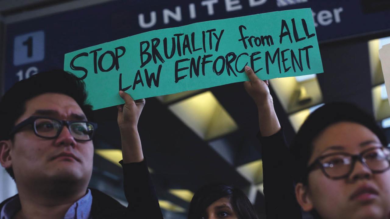 Demonstrators at Chicago O’Hare International Airport last month