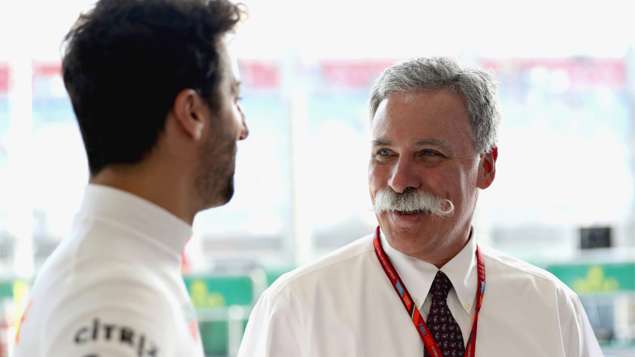 Red Bull’s Daniel Ricciardo with Chase Carey, the chief executive and executive chairman of the Formula One Group