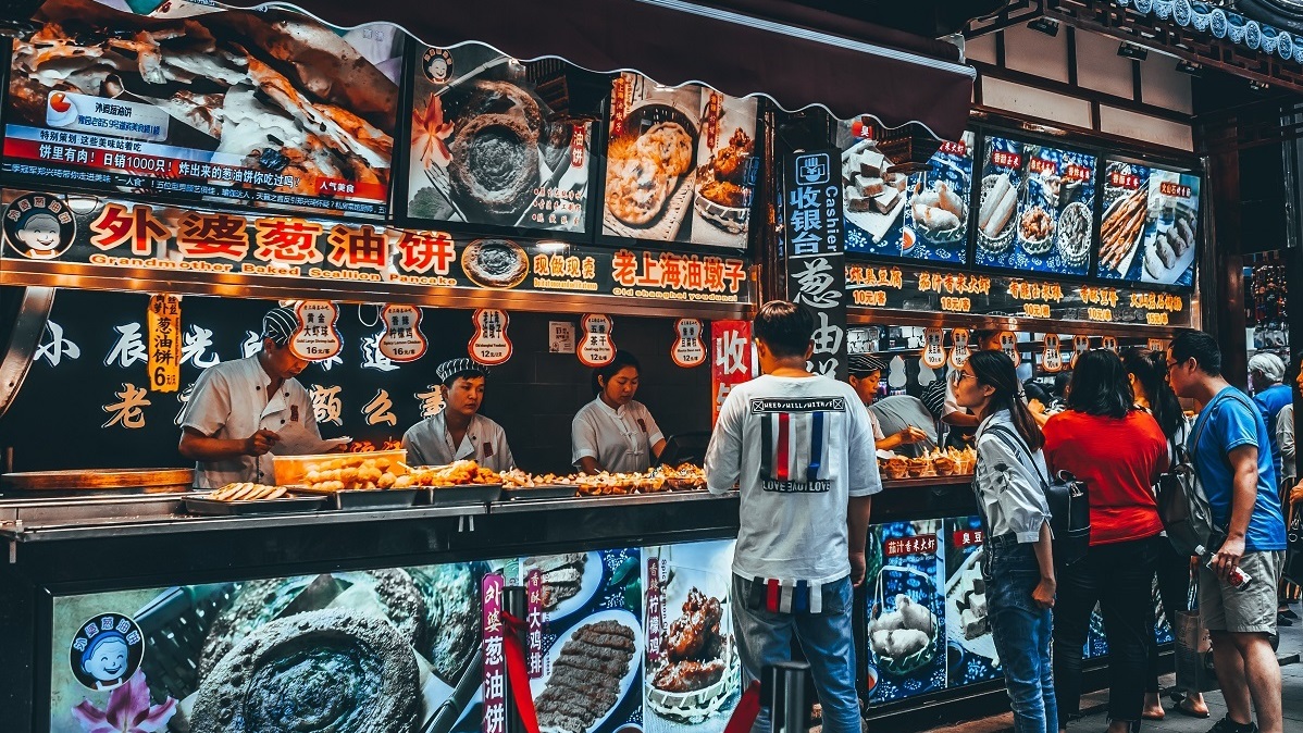 Street food market in China