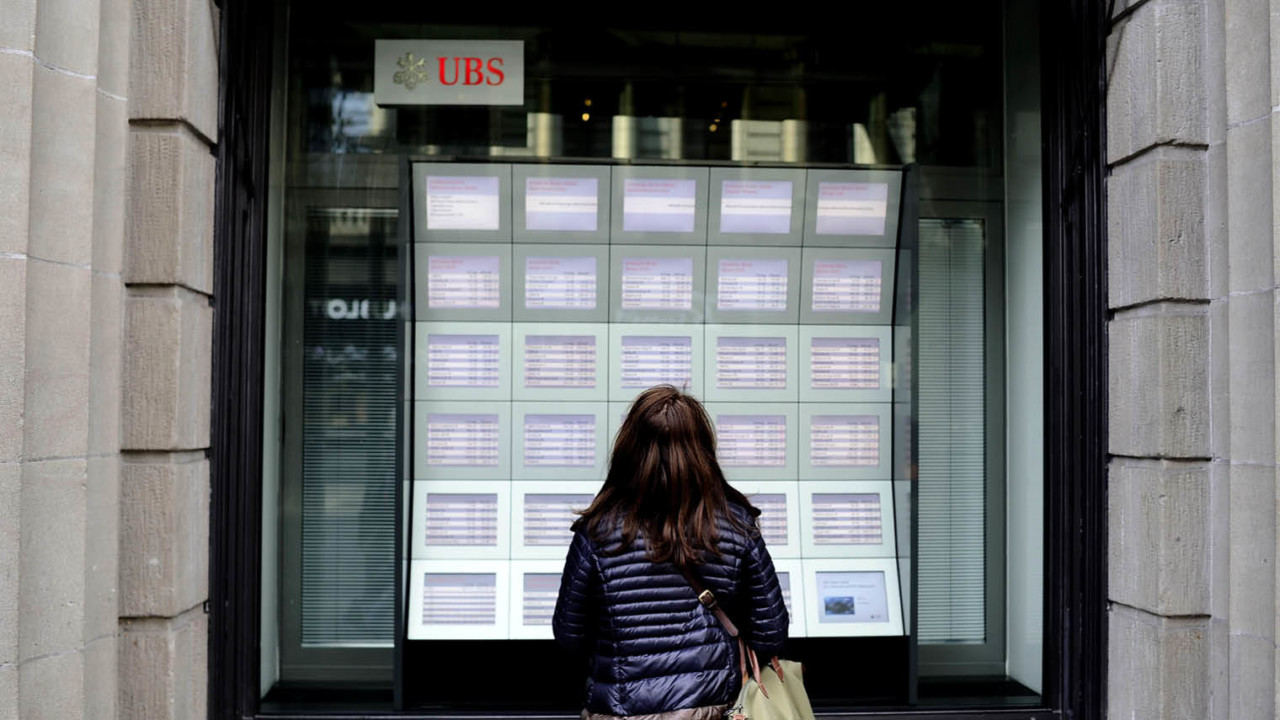 Woman standing outside UBS