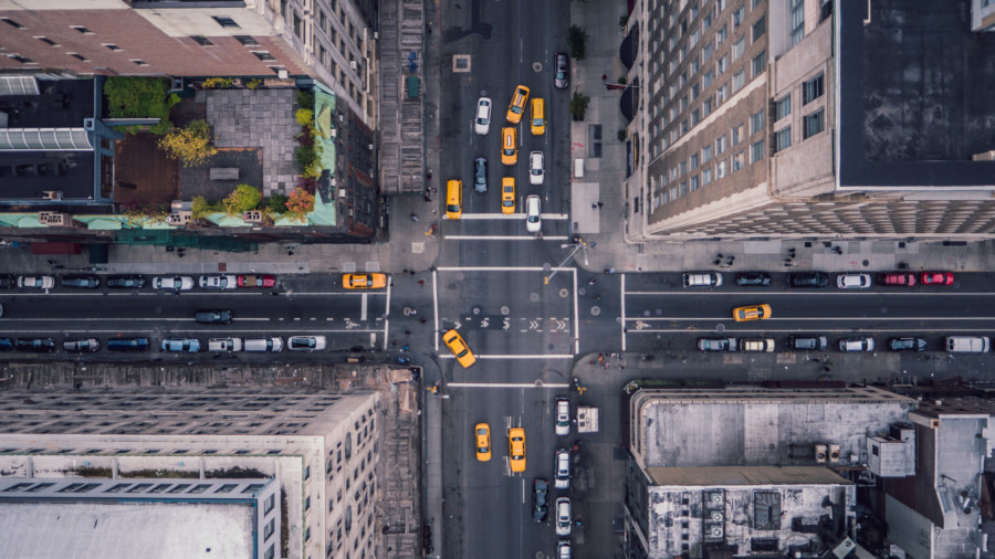Aerial view of road in New York City