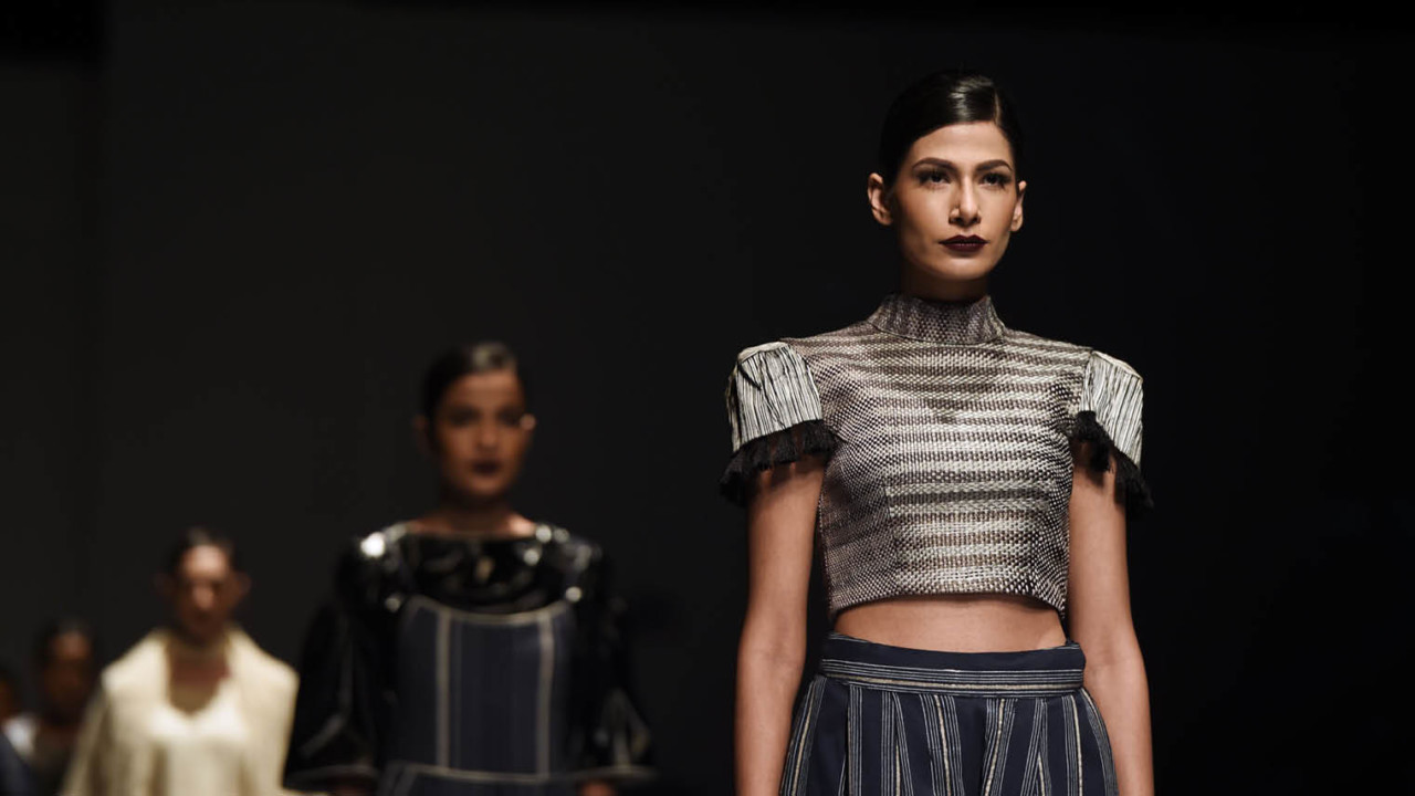 Indian fashion designer Abhi Singh’s spring summer collection at the Amazon India Fashion Week in New Delhi in October