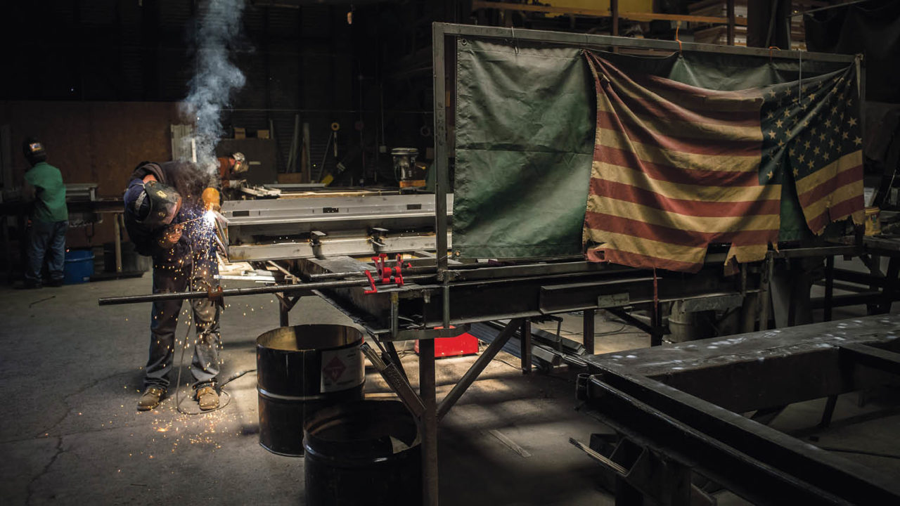 US steel worker in workshop