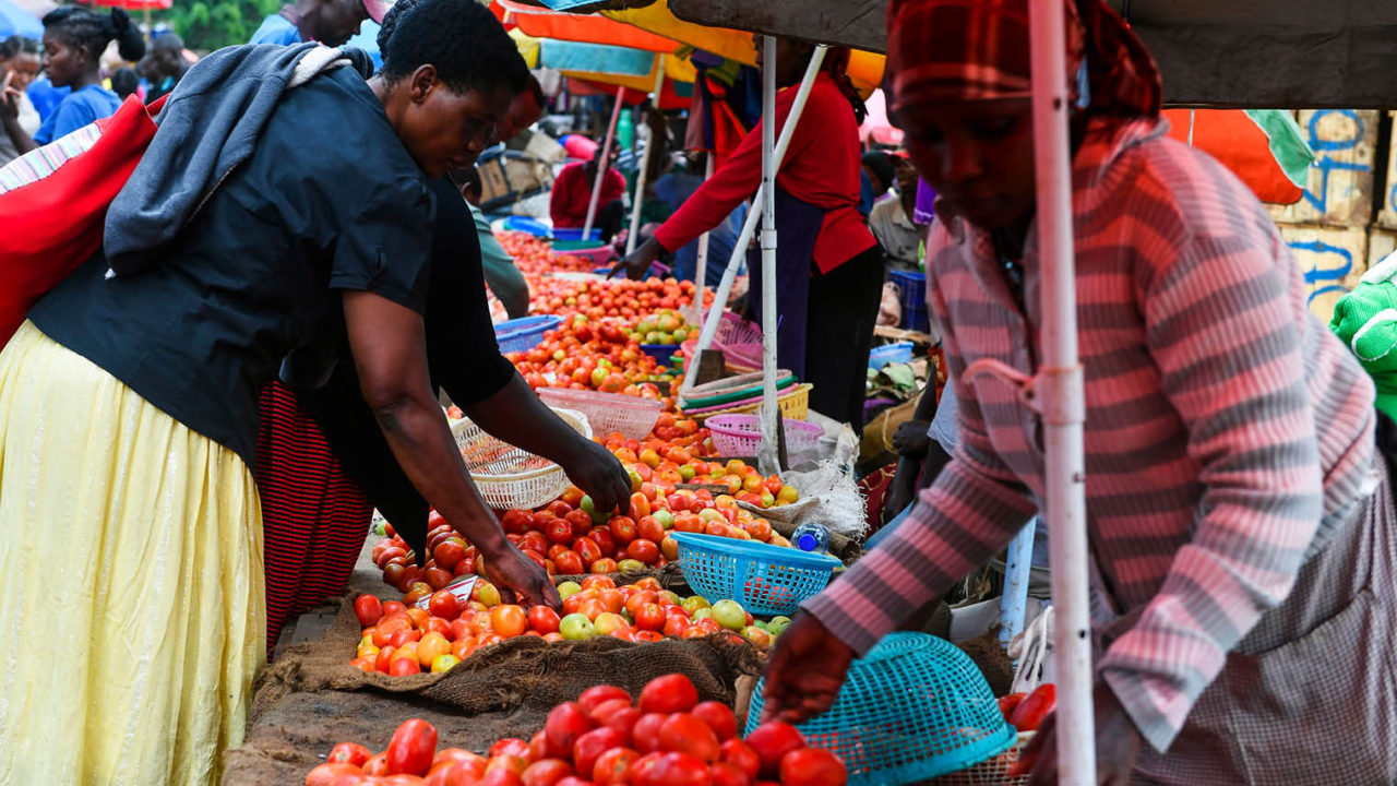Fruit and vegetable stall at the Kawangware market on the outskirts of Nairobi