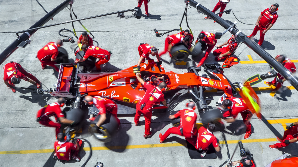 Ferrari pit stop aerial view