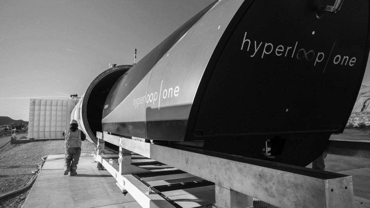 Future modes of transport: elon musk hyperloop capsule high-speed transport black and white