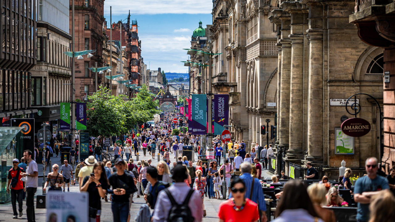 Glasgow high street with people on it