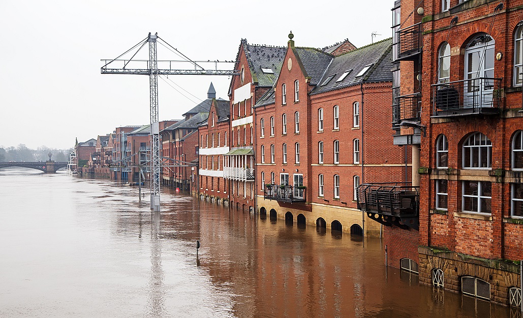 Flooded Buildings Alongside The River Ouse in York