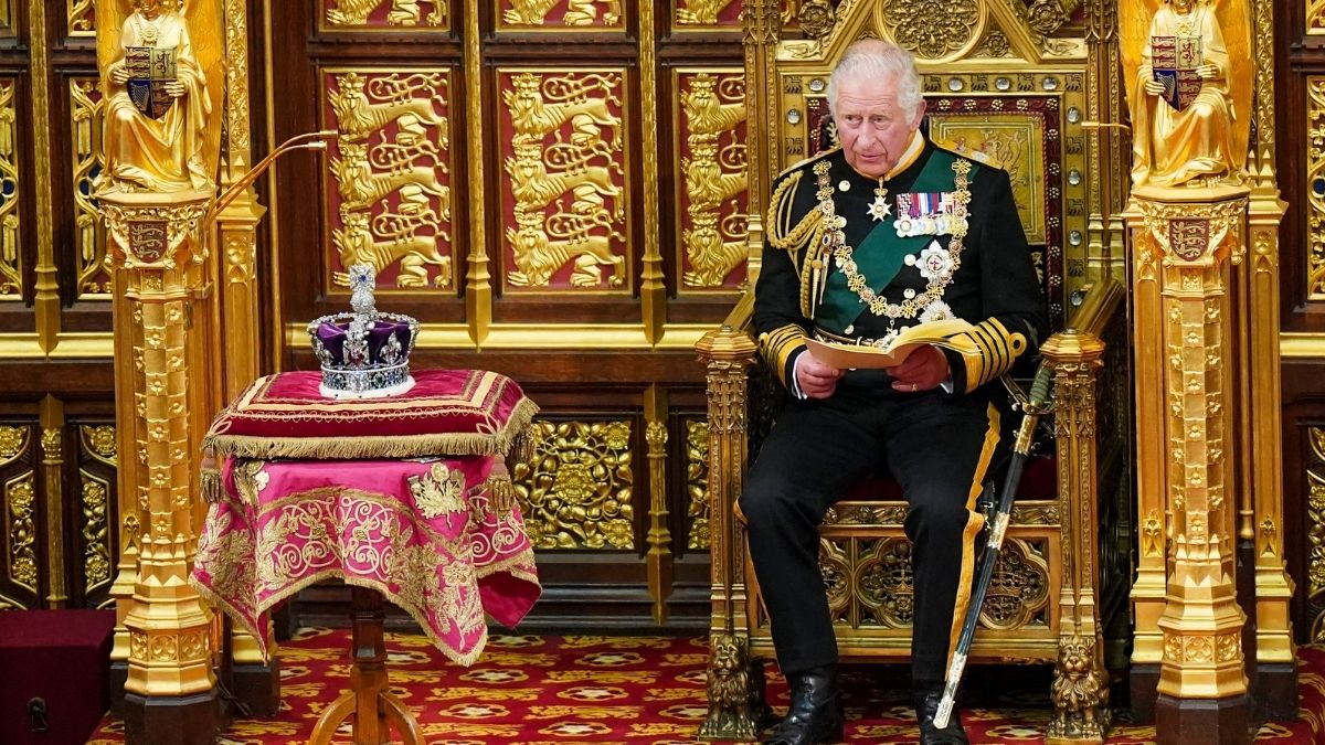 Prince Charles, Prince of Wales reads the Queen's speech in the House of Lords Chamber, during the State Opening of Parliament