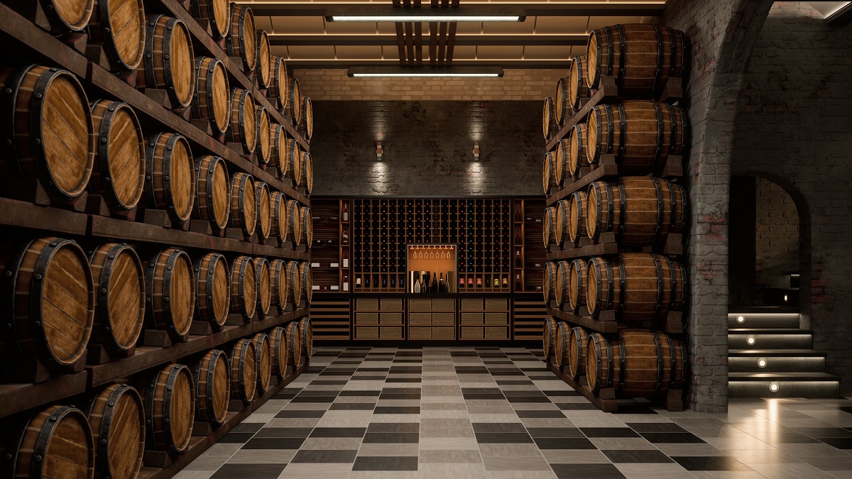 Interior of a modern wine / whiskey cellar.