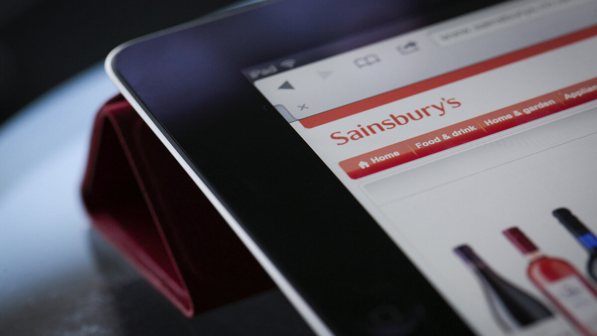 Close-up of Sainsbury's website with options for online shopping