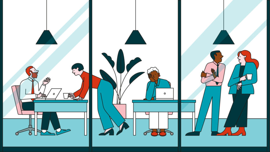 Illustration, employees suffer with moral burnout
