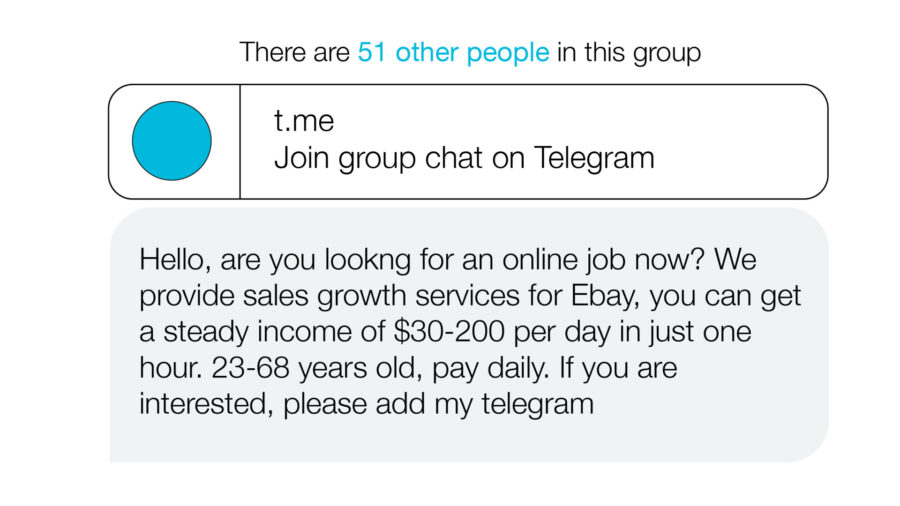 An example of a job scam received via Twitter direct message