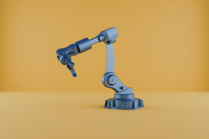 3d Illustration Of Industrial Robot Isolated On Orange Color Background