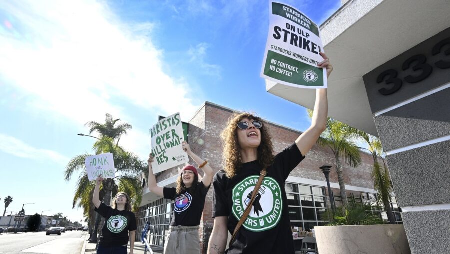 Starbucks Employees Strike In Long Beach.
