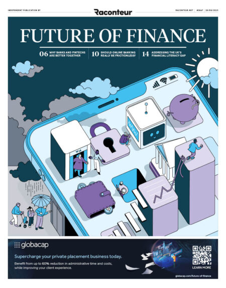 Cover image of the Future of Finance report - concept illustration showing connected, digitalised finance.